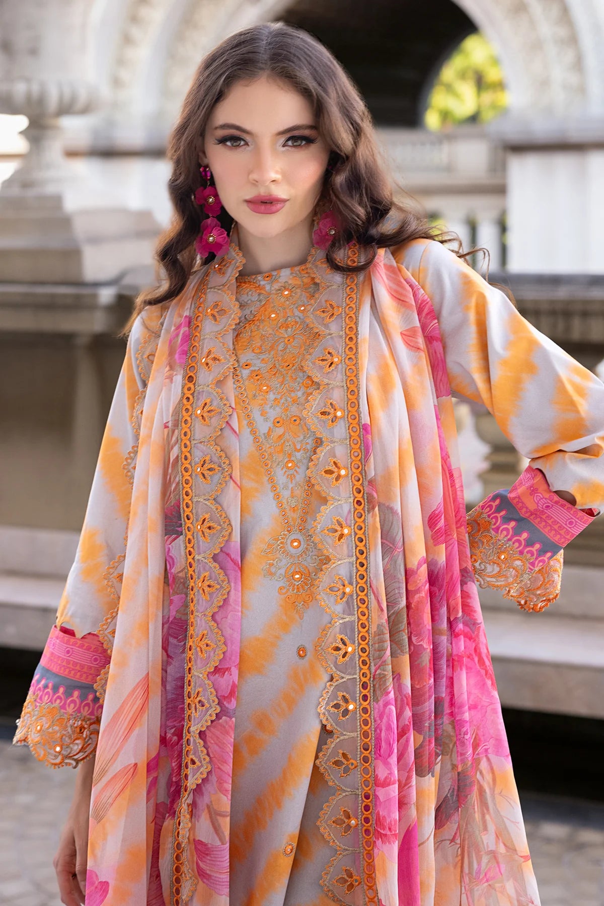 Pakistani Charizma Aga E Nou Embroidered Lawn Unstitched Three Piece - Apricot