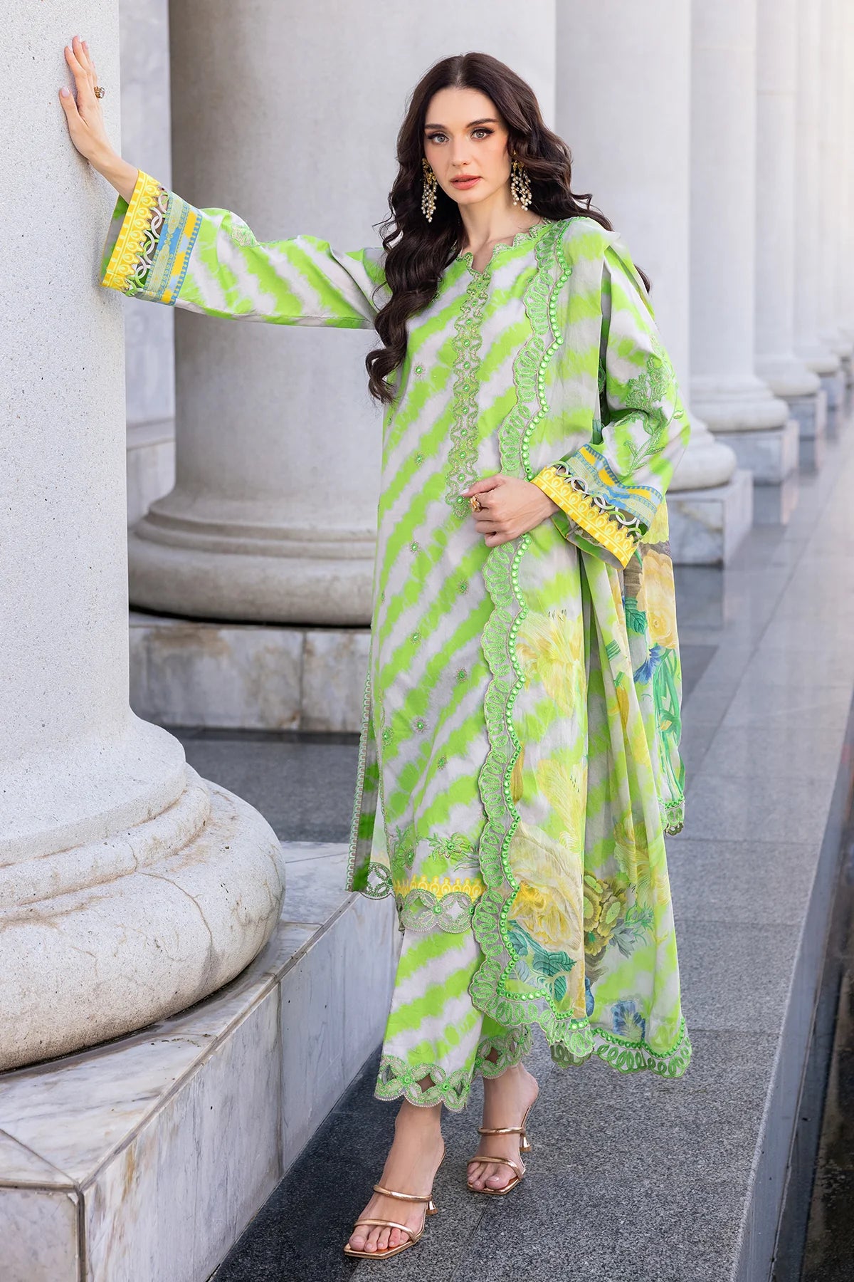 Pakistani Charizma Aga E Nou Embroidered Lawn Unstitched Three Piece - Avocado