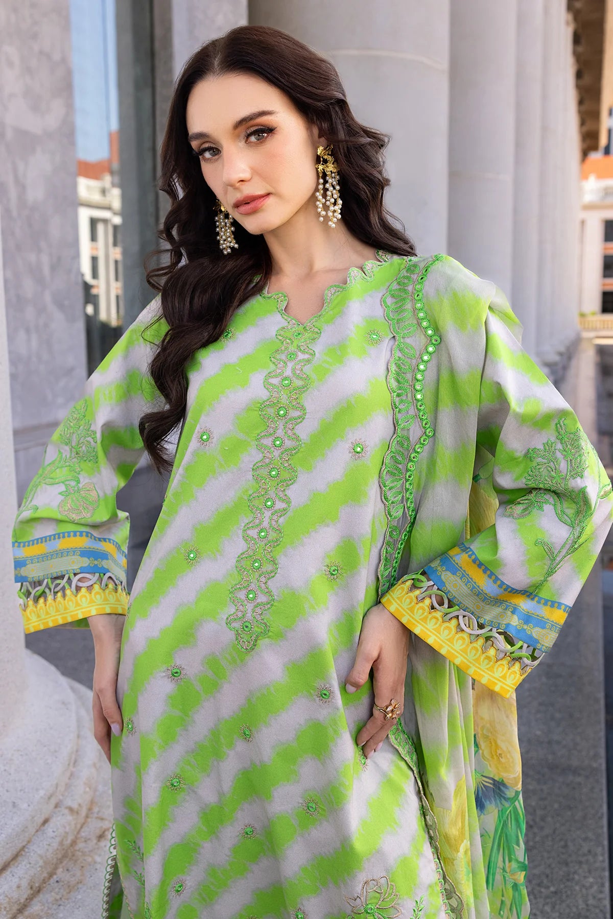 Pakistani Charizma Aga E Nou Embroidered Lawn Unstitched Three Piece - Avocado