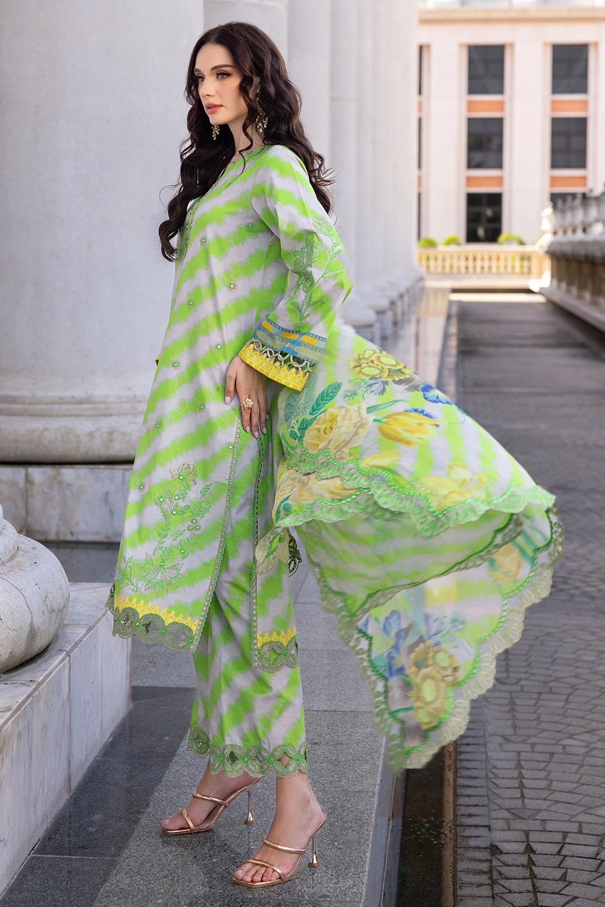 Pakistani Charizma Aga E Nou Embroidered Lawn Unstitched Three Piece - Avocado