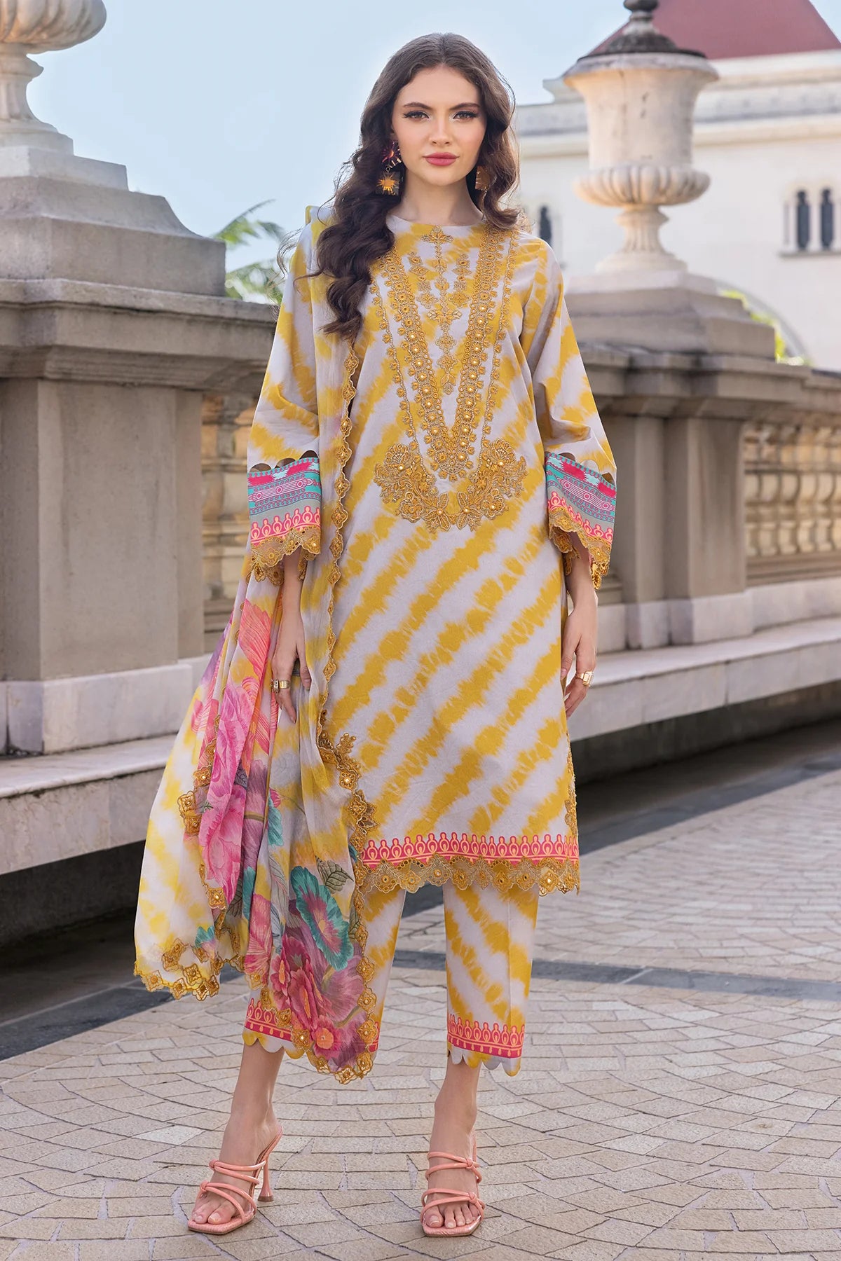 Pakistani Charizma Aga E Nou Embroidered Lawn Unstitched Three Piece - Persian Orange