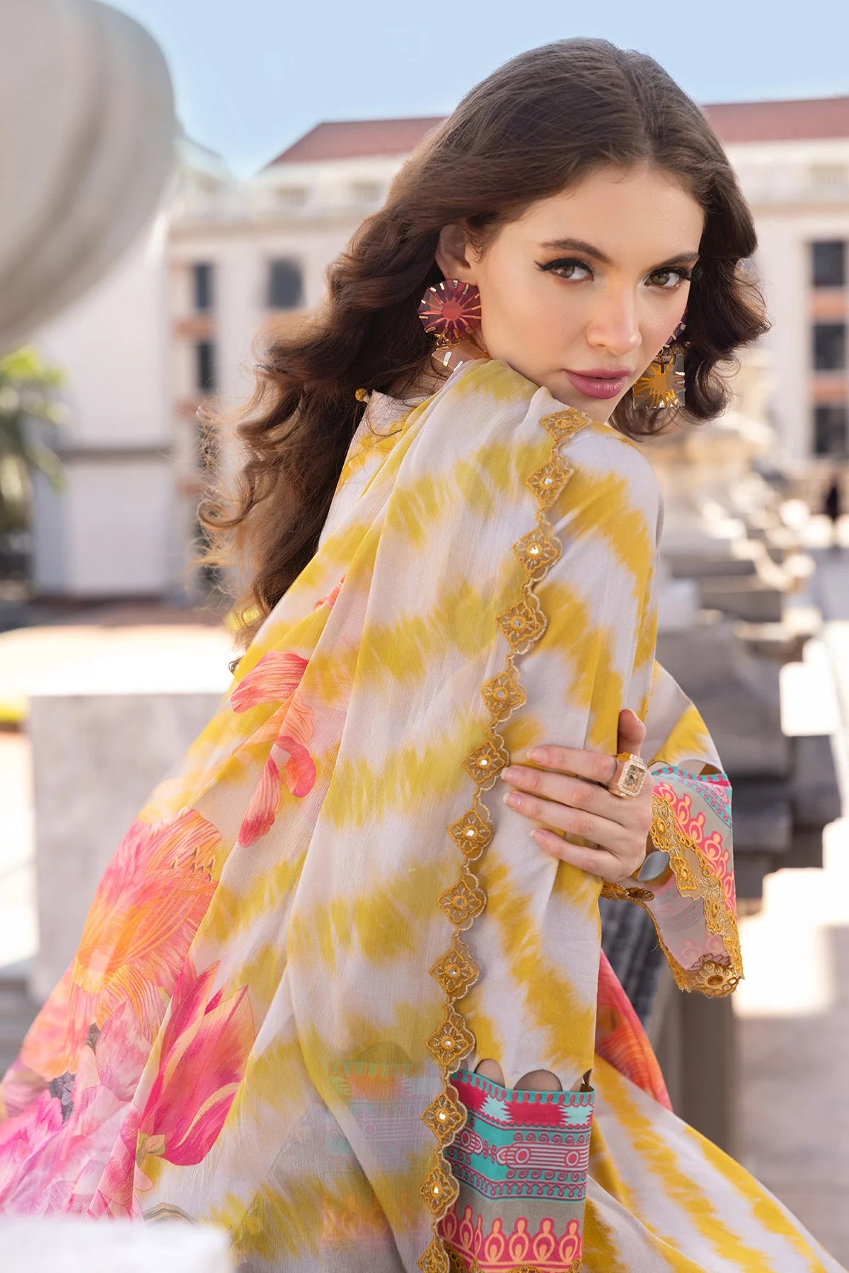 Pakistani Charizma Aga E Nou Embroidered Lawn Unstitched Three Piece - Persian Orange