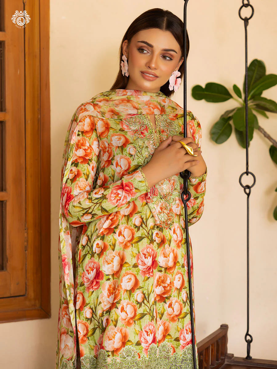 Pakistani Ziva by Gulljee Floral Printed Lawn Unstitched Three Piece - Apache