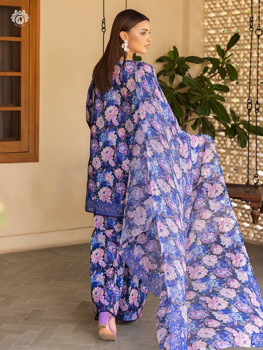Pakistani Ziva by Gulljee Floral Printed Lawn Unstitched Three Piece - Rhino
