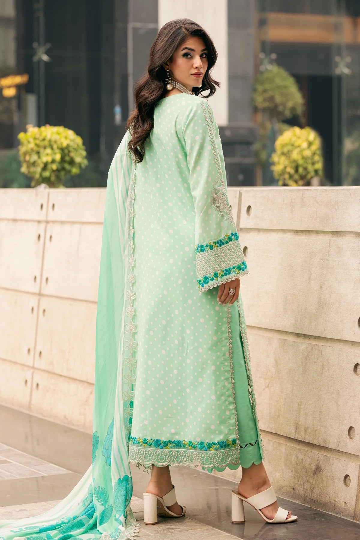 Pakistani Charizma Swiss Voile Embroidered Unstitched Three Piece - Lichen