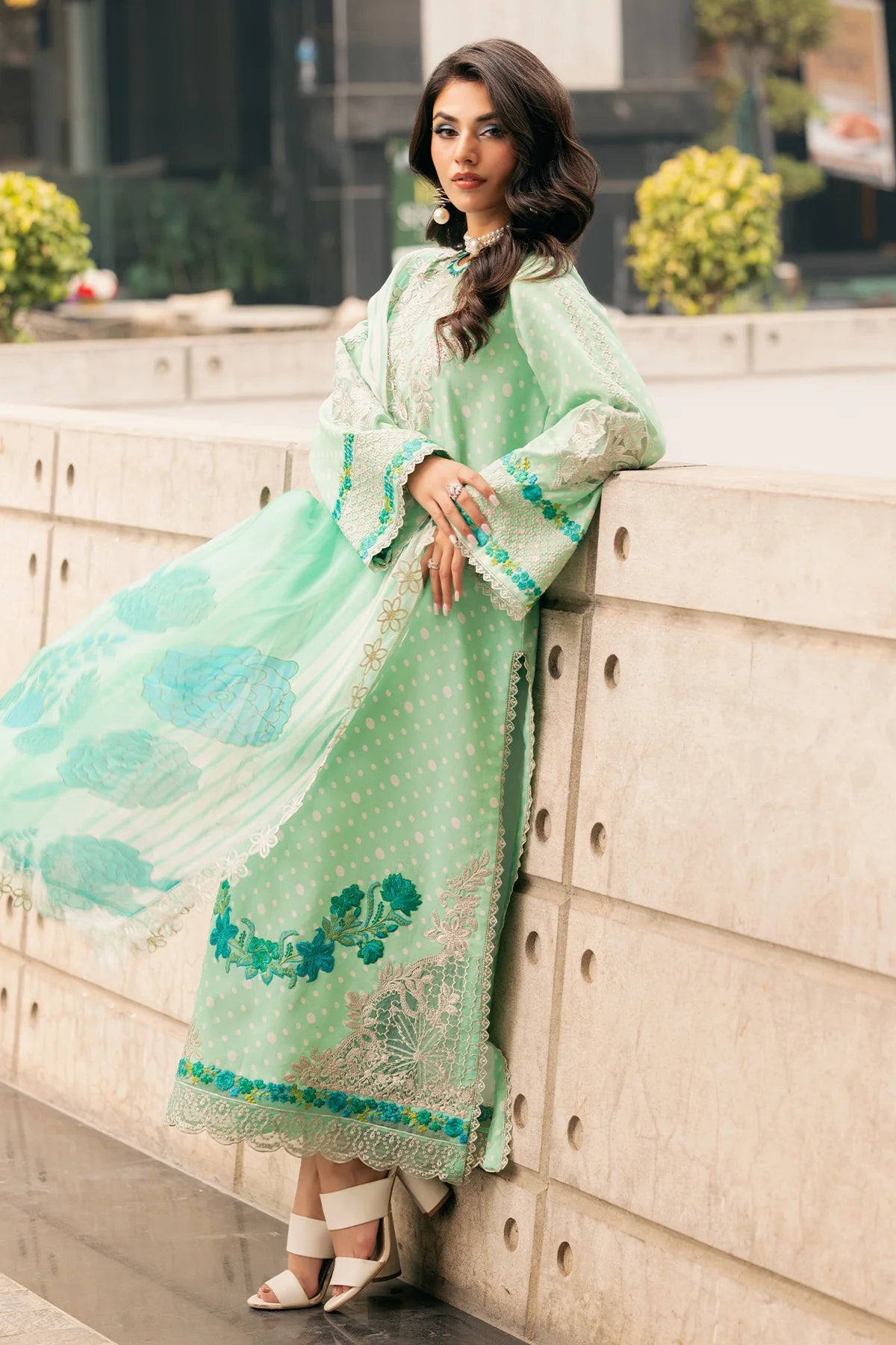 Pakistani Charizma Swiss Voile Embroidered Unstitched Three Piece - Lichen