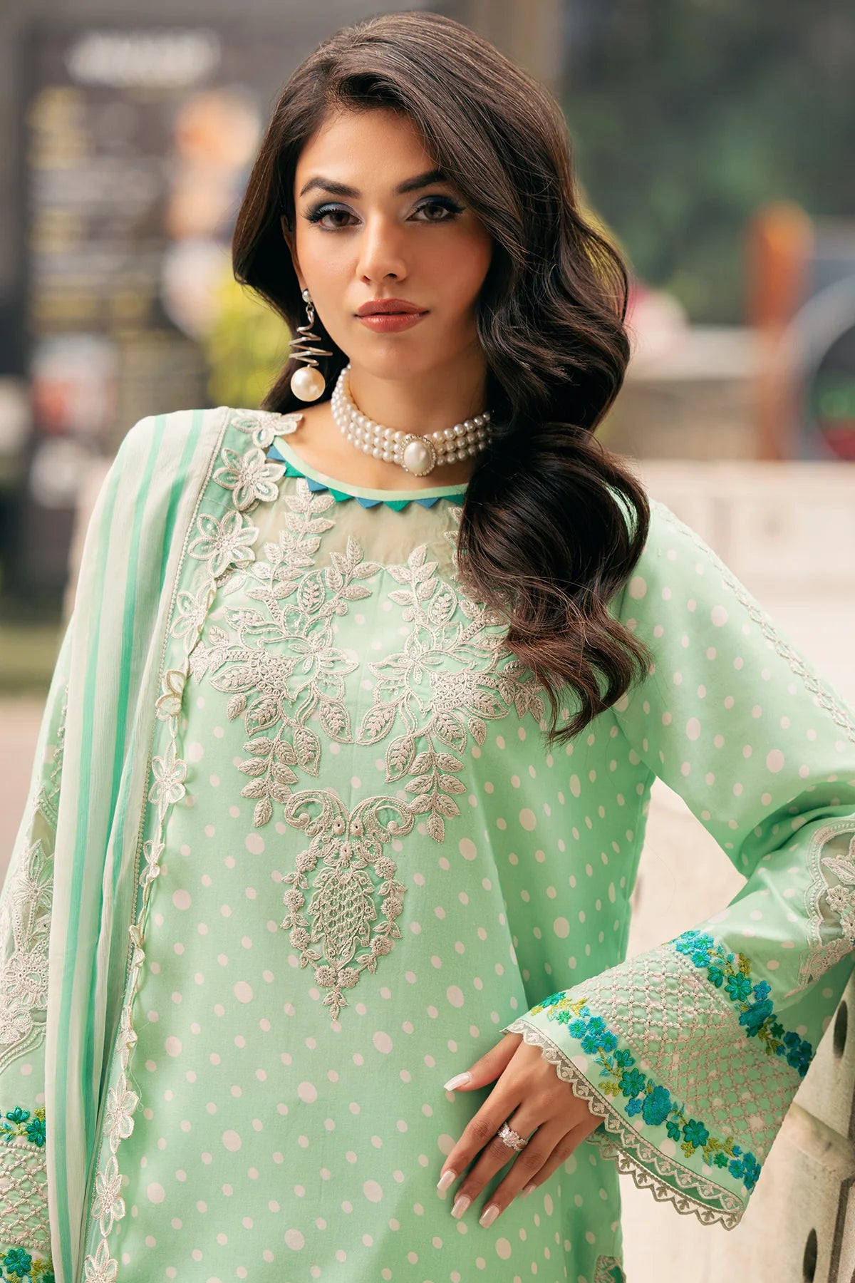 Pakistani Charizma Swiss Voile Embroidered Unstitched Three Piece - Lichen