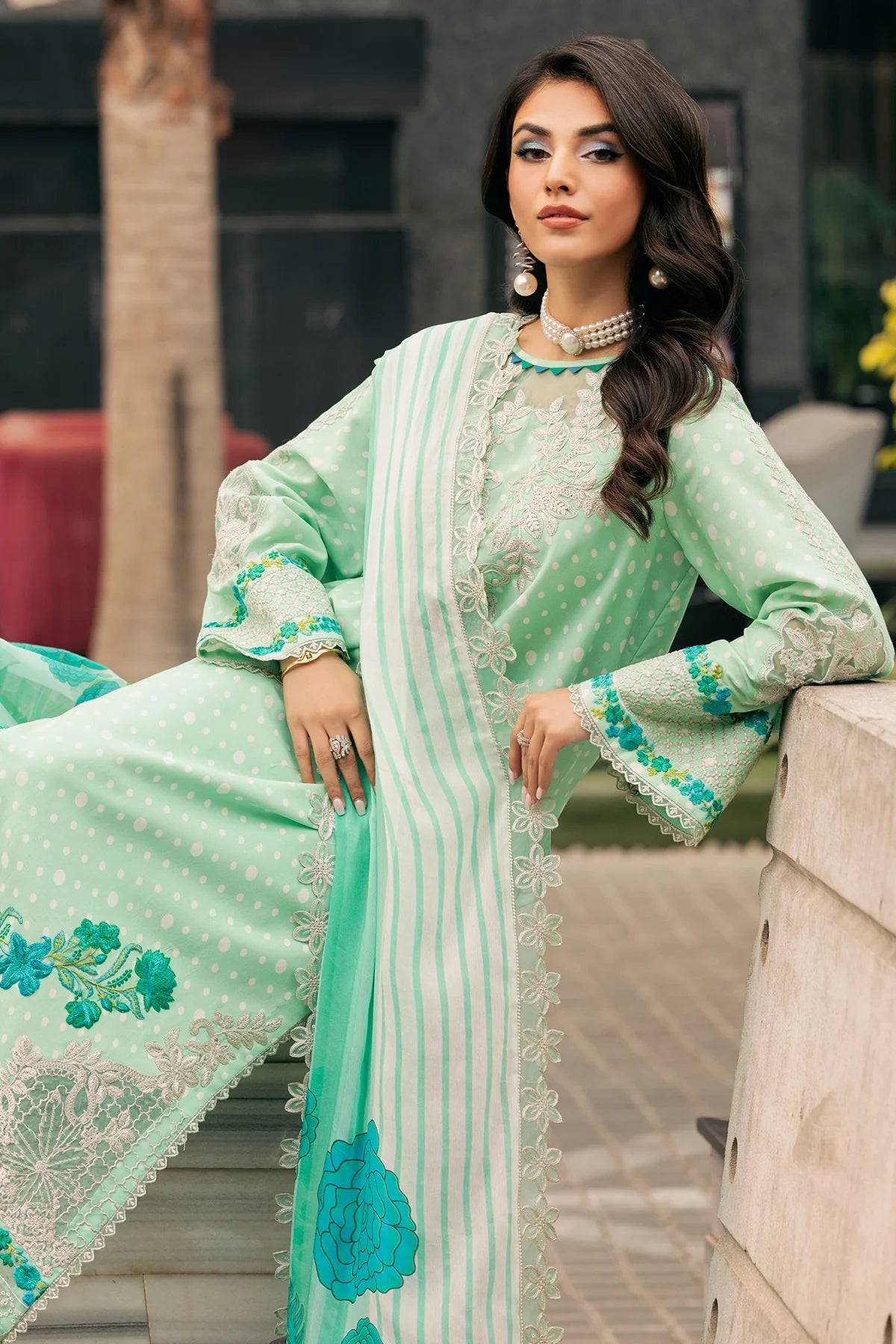Pakistani Charizma Swiss Voile Embroidered Unstitched Three Piece - Lichen