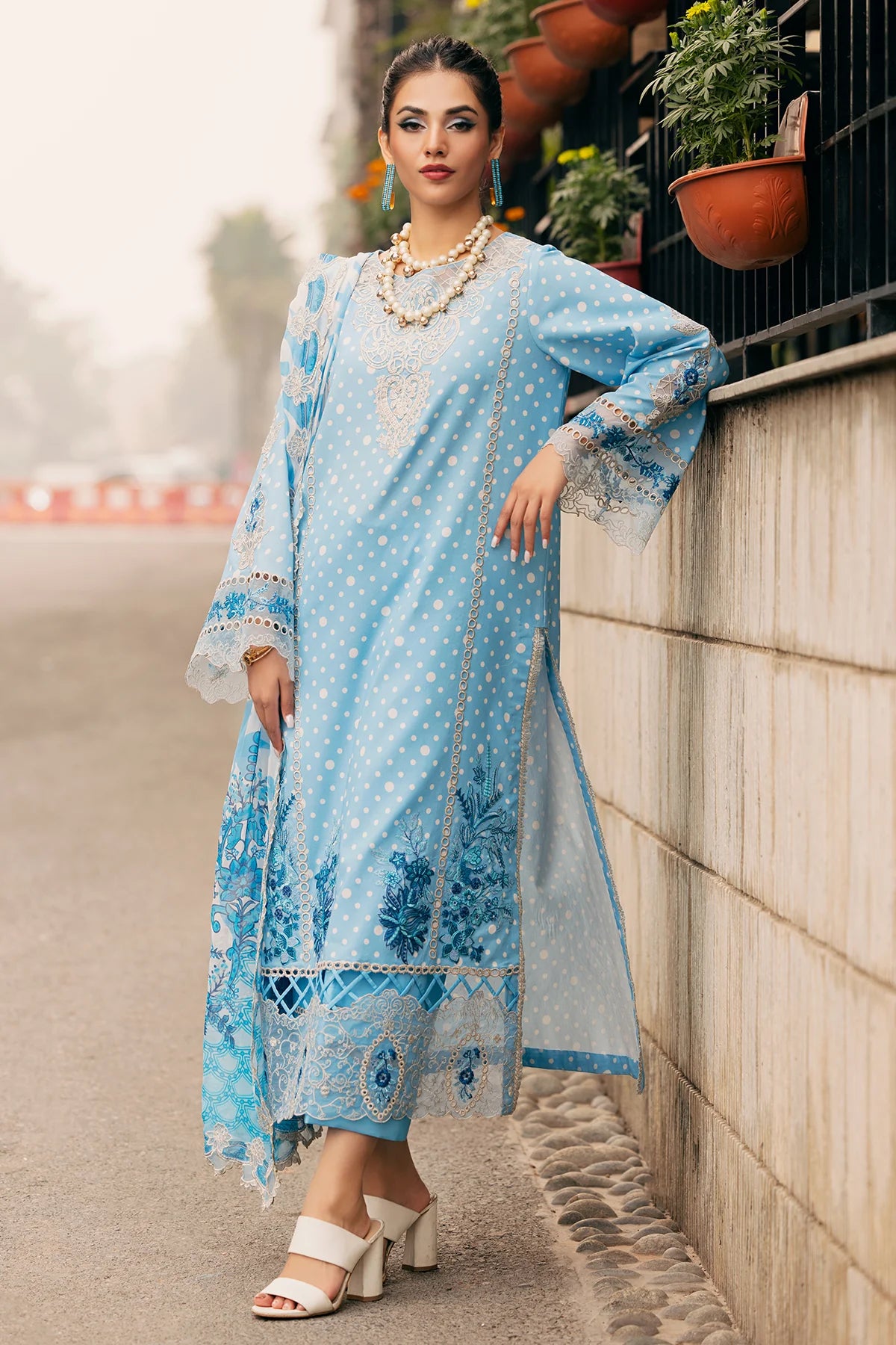 Pakistani Charizma Swiss Voile Embroidered Unstitched Three Piece - Carolina Blue