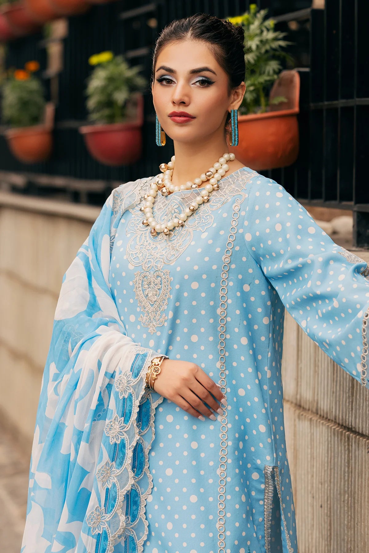 Pakistani Charizma Swiss Voile Embroidered Unstitched Three Piece - Carolina Blue