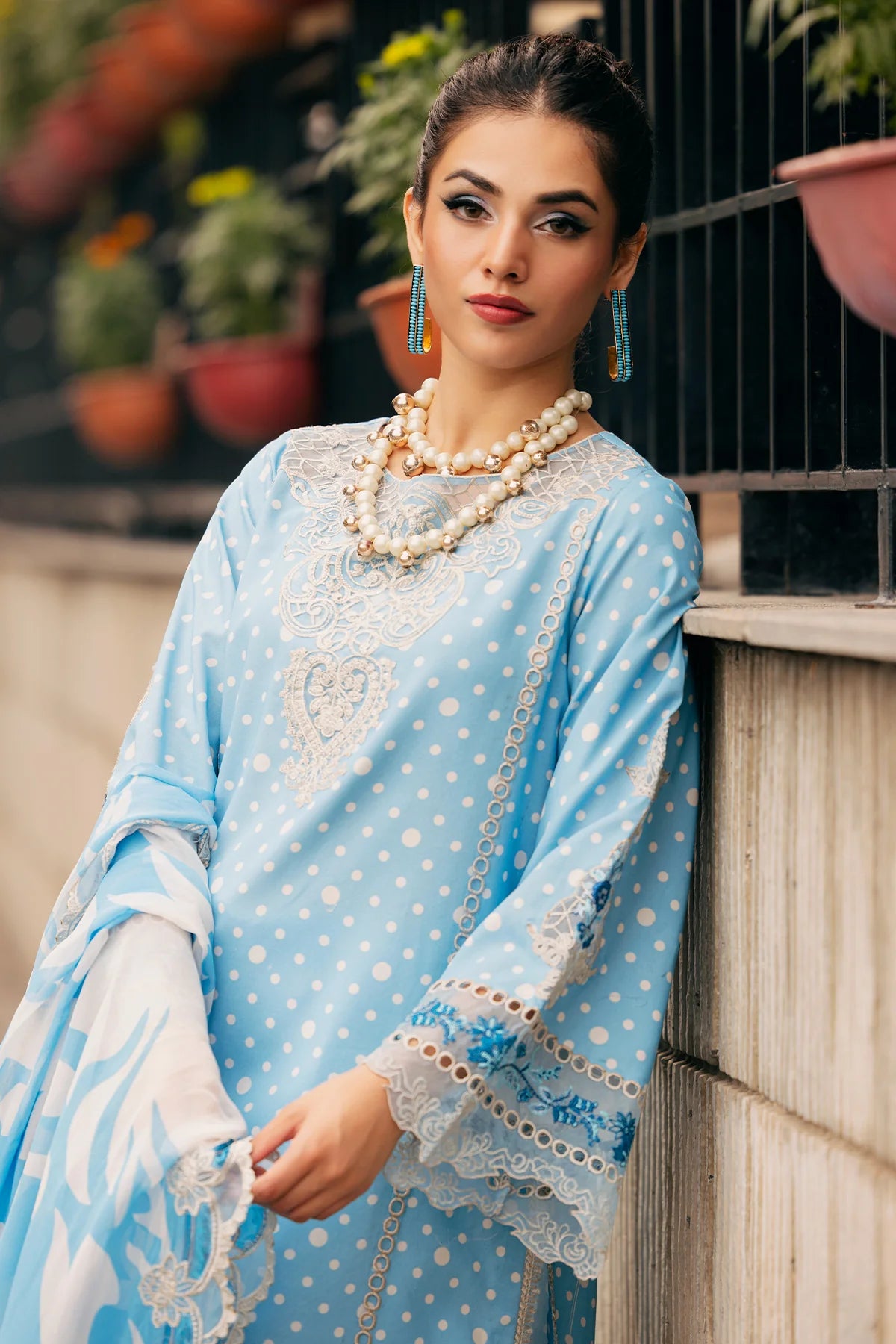 Pakistani Charizma Swiss Voile Embroidered Unstitched Three Piece - Carolina Blue