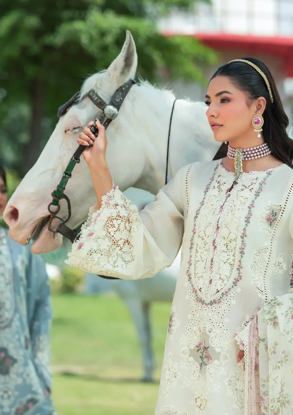 Pakistani Elaf Laserwork Lawn Unstitched Three Piece - White Empress