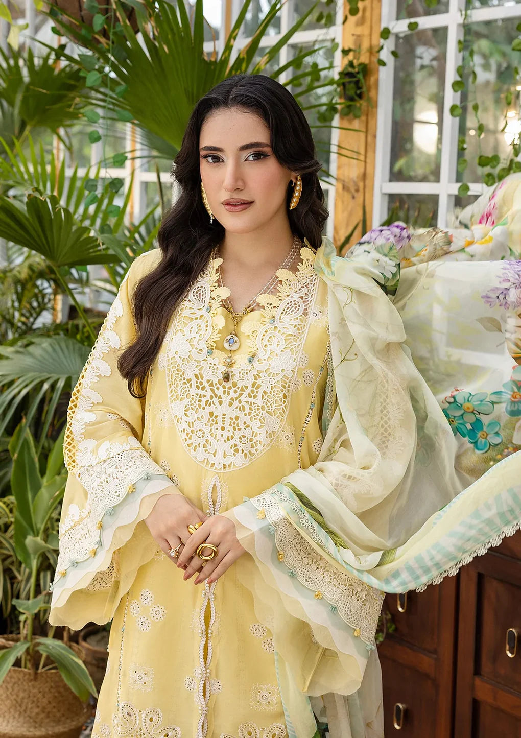 Pakistani Elaf Chikankari Embroidered Lawn Unstitched Three Piece - Butter Bloom