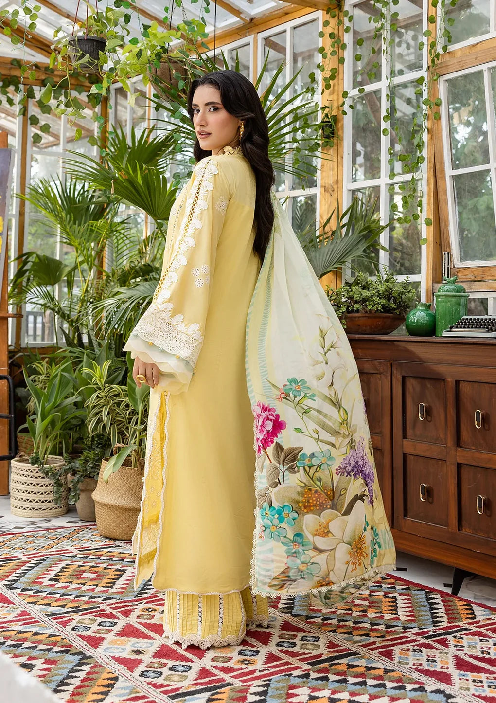 Pakistani Elaf Chikankari Embroidered Lawn Unstitched Three Piece - Butter Bloom