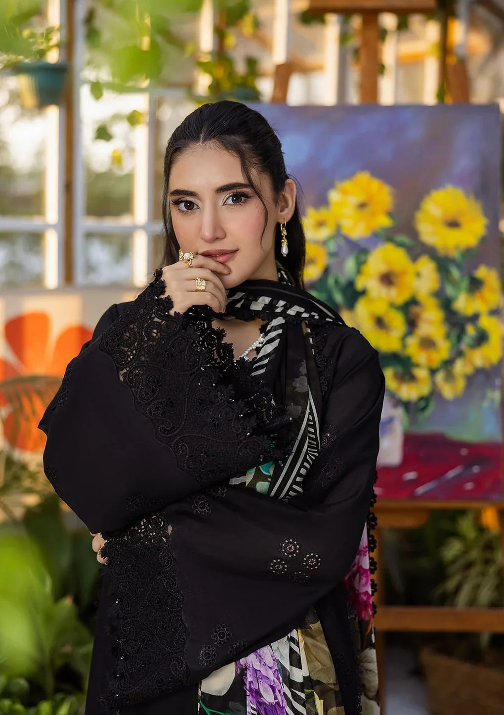 Pakistani Elaf Chikankari Embroidered Lawn Unstitched Three Piece - Queen of Dusk