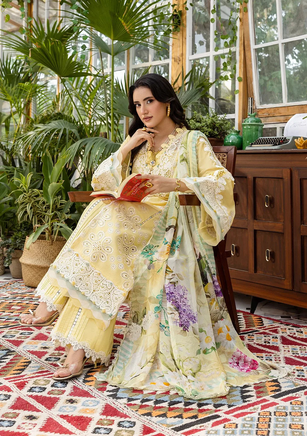 Pakistani Elaf Chikankari Embroidered Lawn Unstitched Three Piece - Butter Bloom