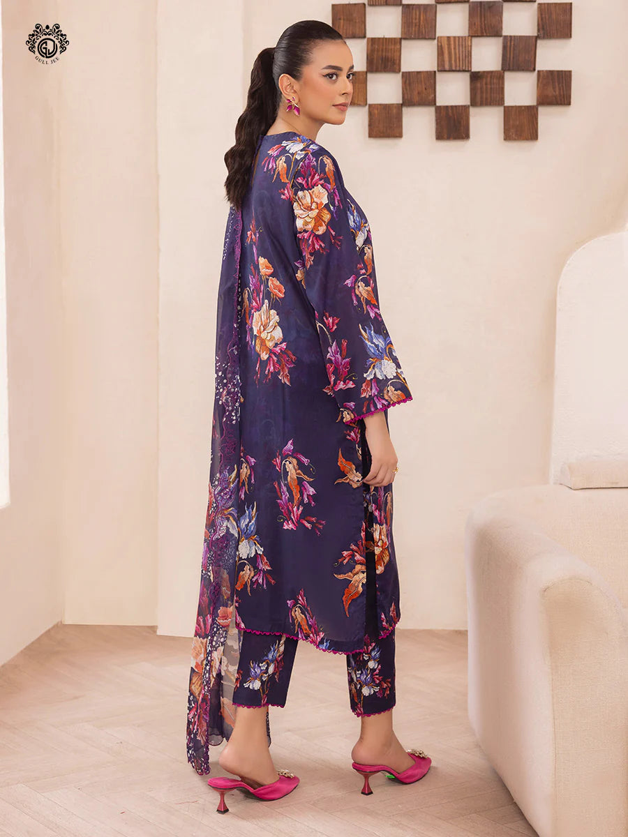 Pakistani Ziva by Gulljee Digital Printed Lawn Unstitched Three Piece - Plum Purple