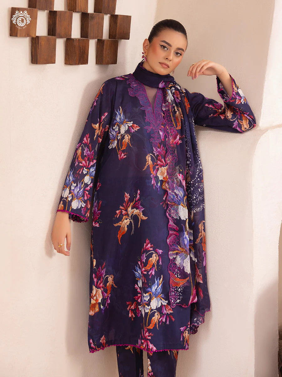 Pakistani Ziva by Gulljee Digital Printed Lawn Unstitched Three Piece - Plum Purple