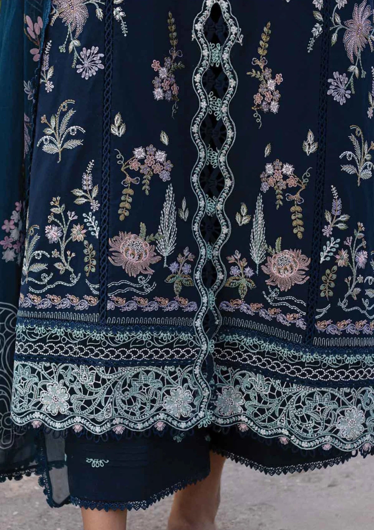 Pakistani Qline by Qalamkar Embroidered Lawn Unstitched Three Piece - Bleu