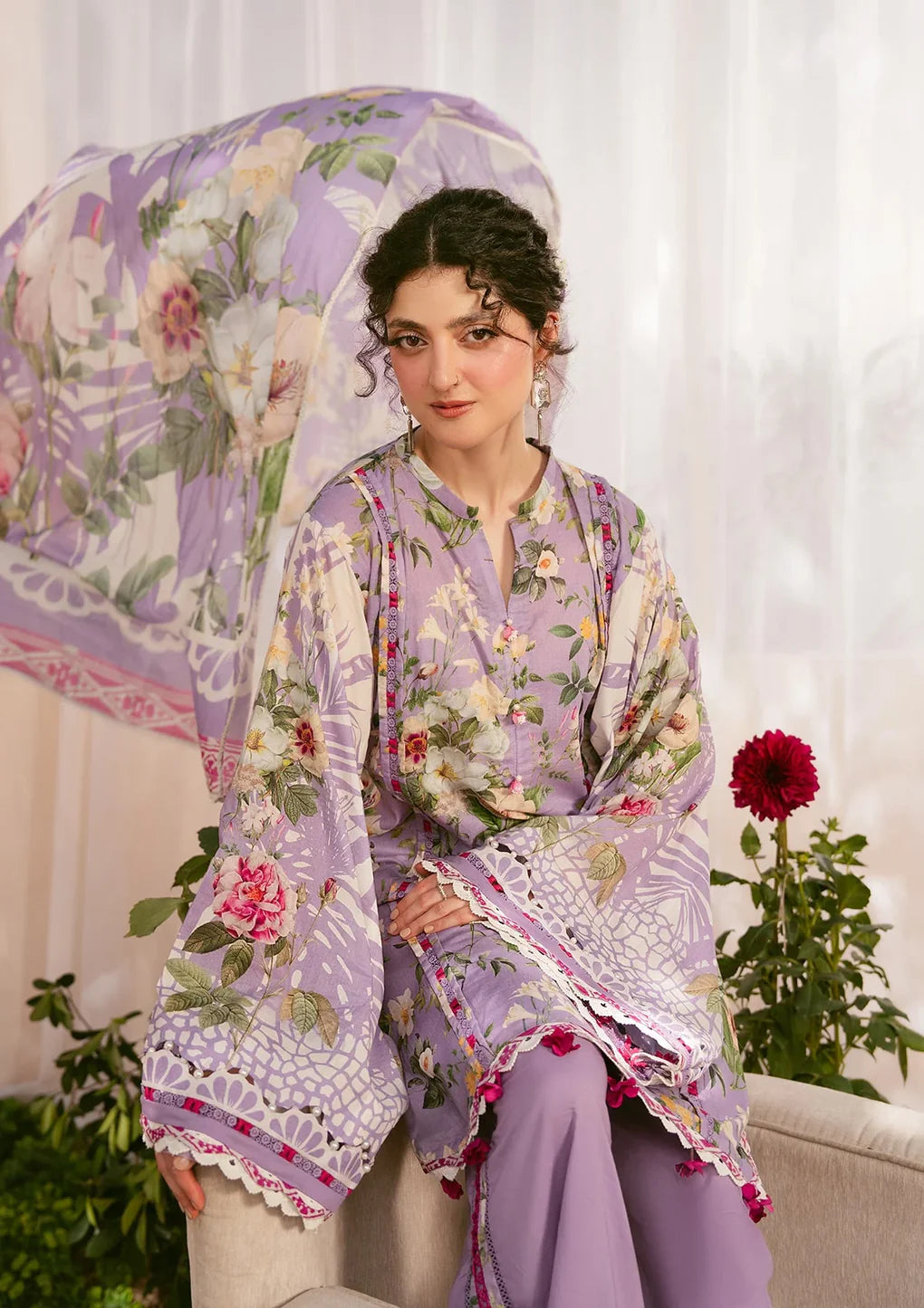 Pakistani Elaf Premium Digital Printed Unstitched Lawn Three Piece - Lilabelle