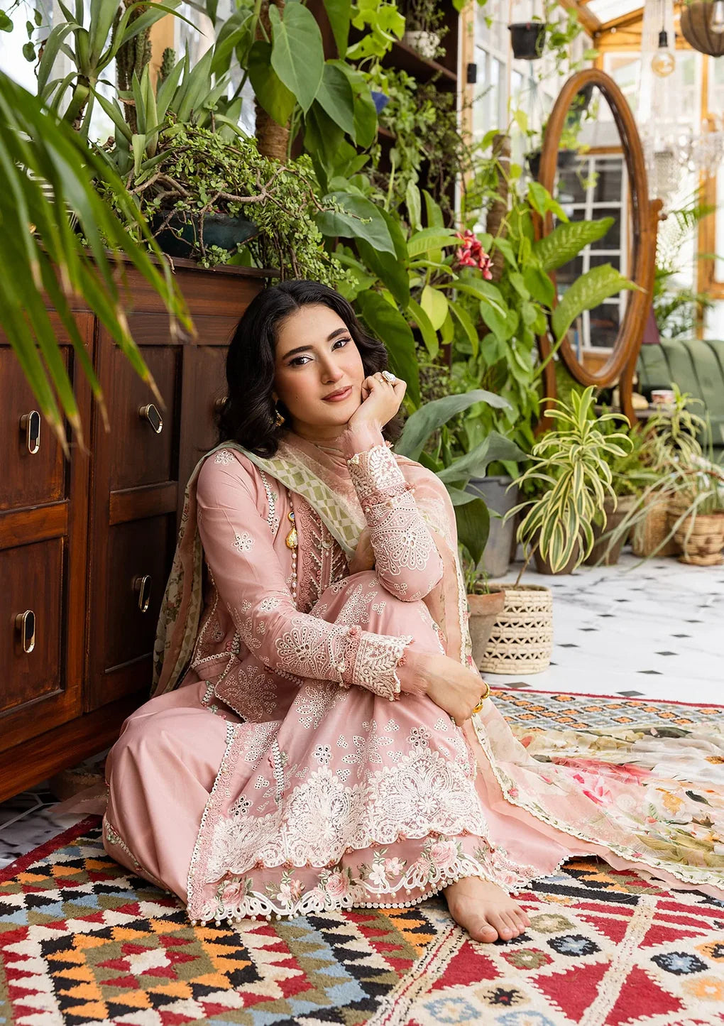 Pakistani Elaf Chikankari Embroidered Lawn Unstitched Three Piece - Forever Blush