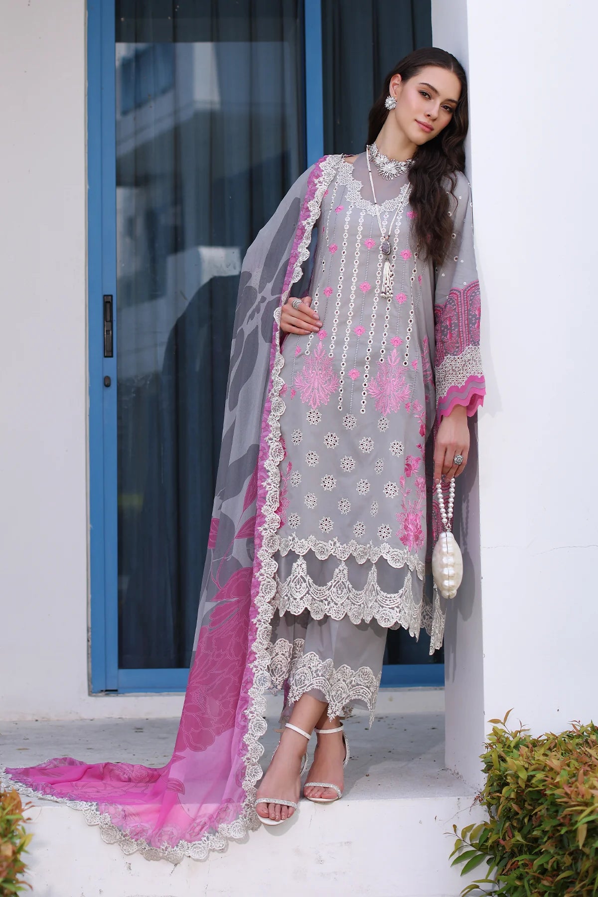 Pakistani Charizma Embroidered Lawn Unstitched Three Piece - Santa Grey