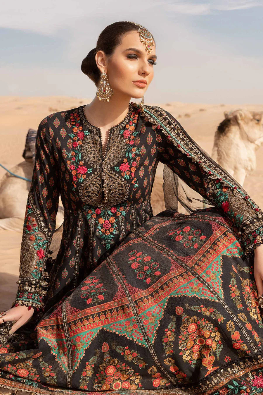 Pakistani Maria B Unstitched Lawn Premium Three Piece - Asphalt