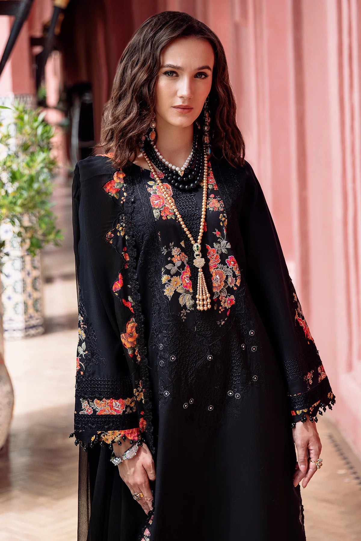 Pakistani Charizma Embroidered Lawn Unstitched Three Piece - Smoky Black