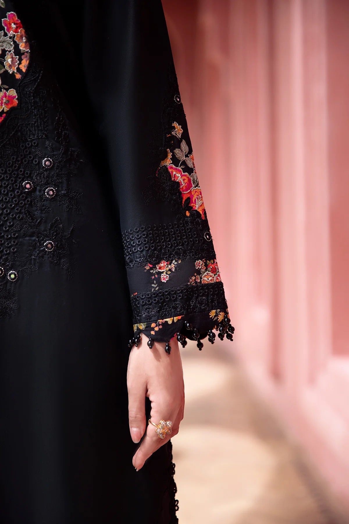 Pakistani Charizma Embroidered Lawn Unstitched Three Piece - Smoky Black