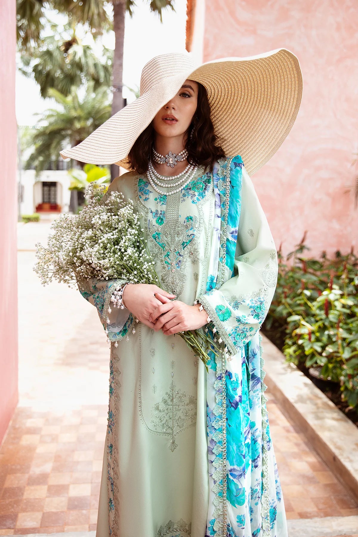 Pakistani Charizma Embroidered Lawn Unstitched Three Piece - Coral Reef