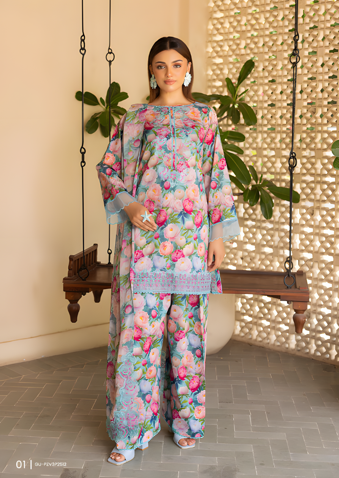 Pakistani Ziva by Gulljee Floral Printed Lawn Unstitched Three Piece - Casper