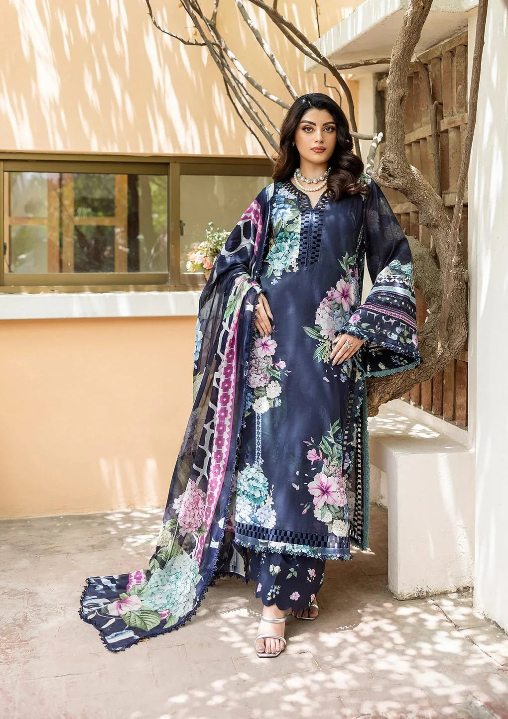 Pakistani Elaf Printed Unstitched Lawn Three Piece - Twilight Garden
