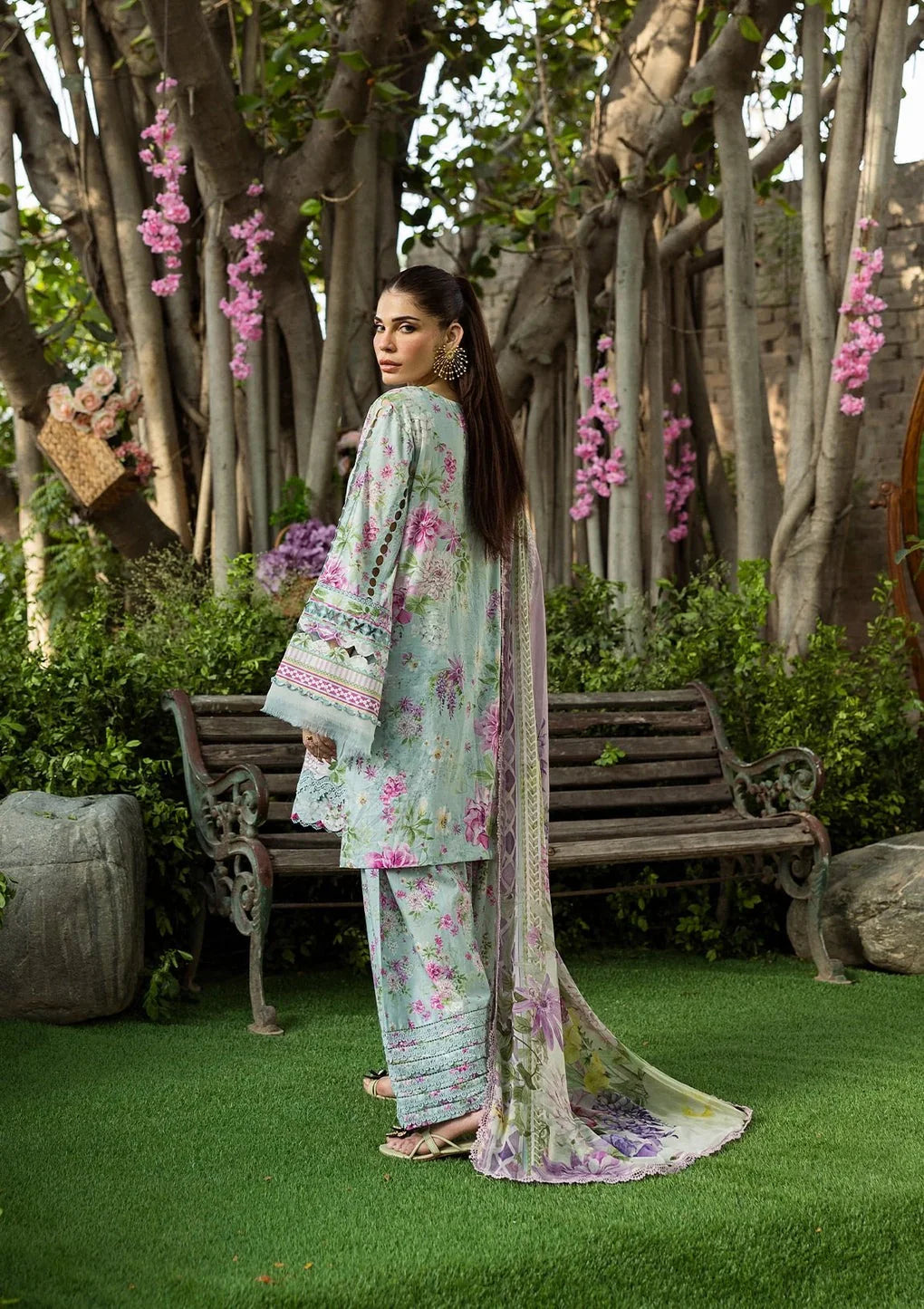 Pakistani Elaf Printed Unstitched Lawn Three Piece - Floral Charm