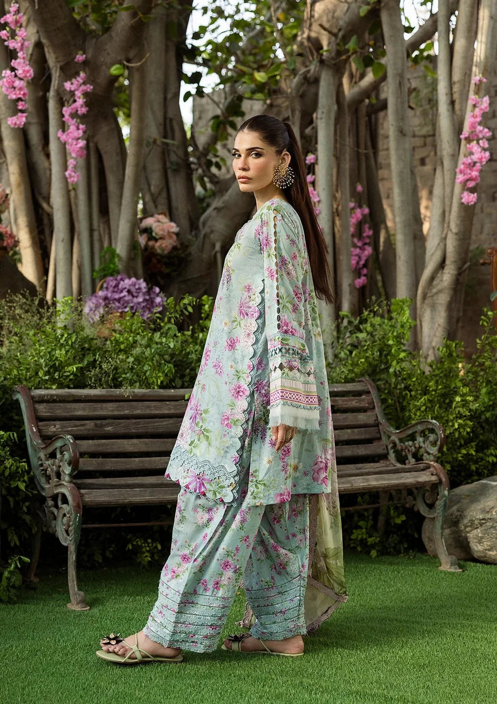 Pakistani Elaf Printed Unstitched Lawn Three Piece - Floral Charm