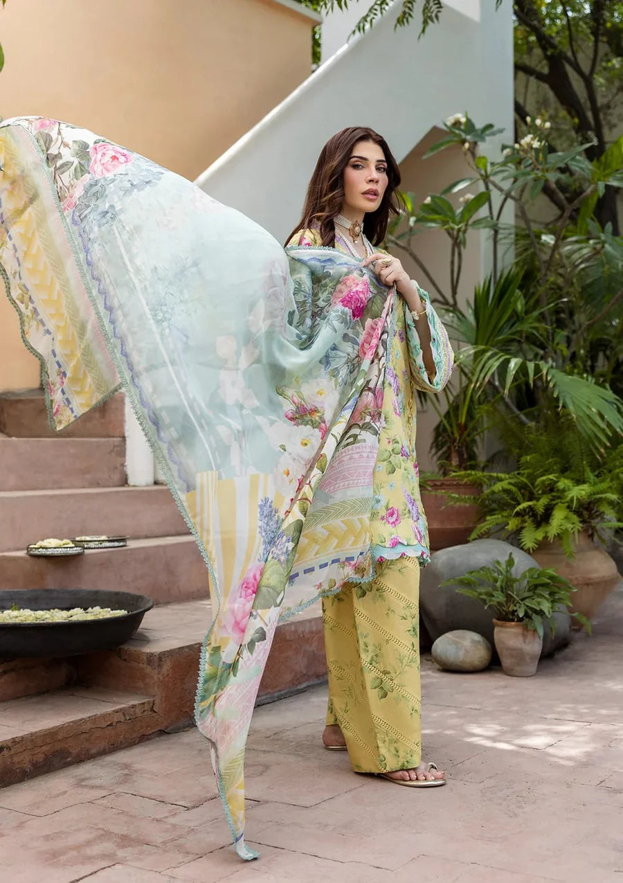 Pakistani Elaf Printed Unstitched Lawn Three Piece - Saffrose
