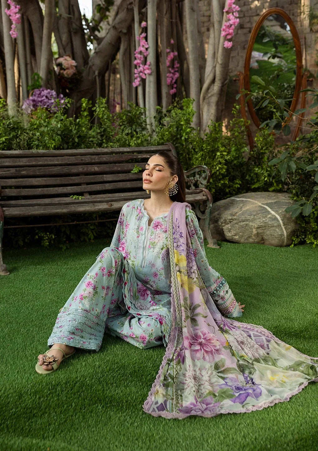 Pakistani Elaf Printed Unstitched Lawn Three Piece - Floral Charm