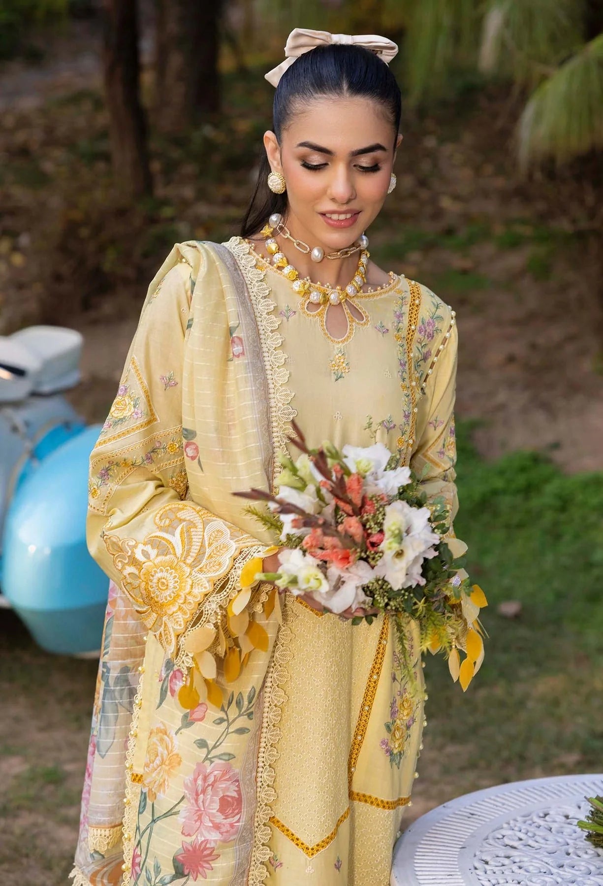 Pakistani Adan's Libas Gull Rukh Lawn Embroidered Unstitched Three Piece - Pavlova