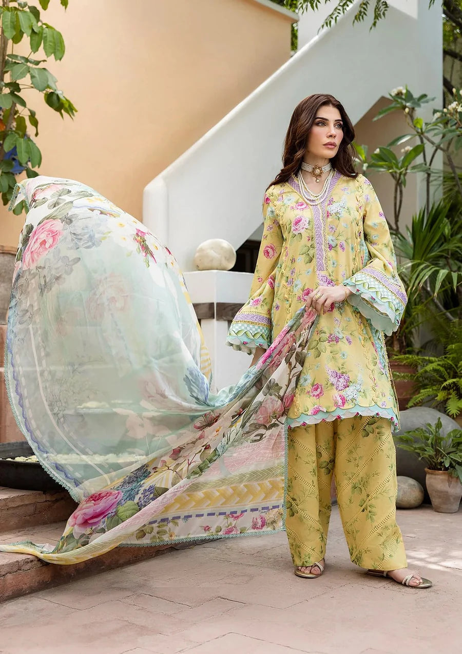Pakistani Elaf Printed Unstitched Lawn Three Piece - Saffrose