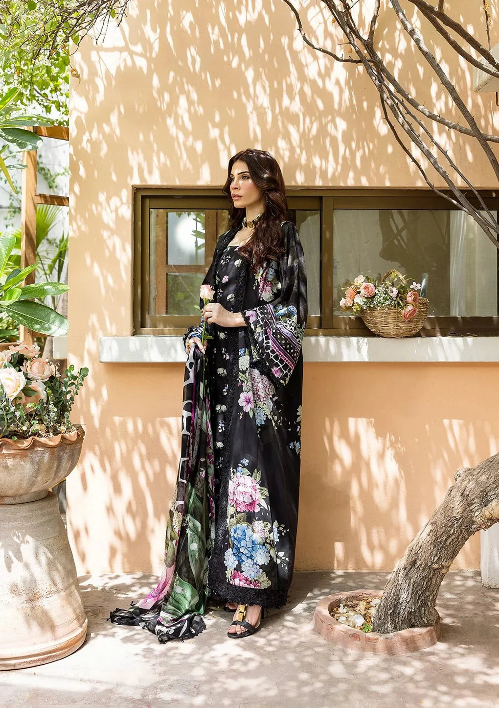 Pakistani Elaf Printed Unstitched Lawn Three Piece - Midnight Bloom