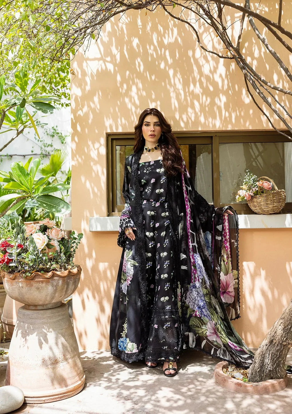 Pakistani Elaf Printed Unstitched Lawn Three Piece - Midnight Bloom