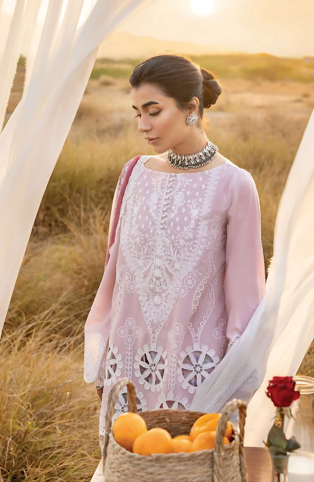 Pakistani Zainab Chottani Embroidered Jacquard Unstitched Three Piece - Pink