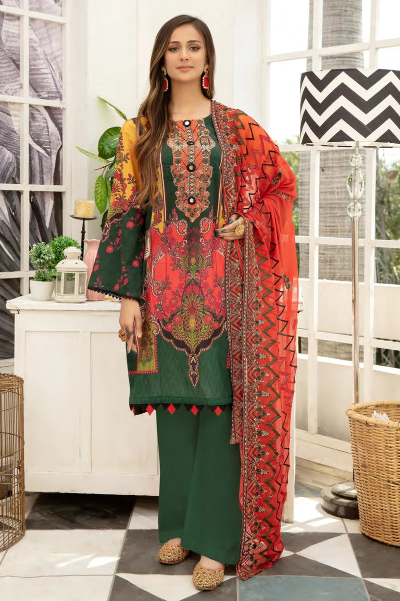Pakistani Digital Printed & Embroidered Suvic Chiffon Three Piece