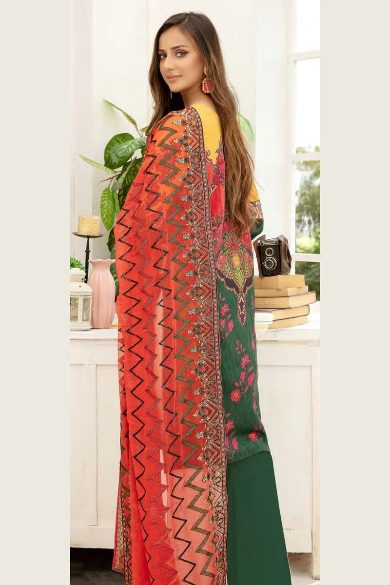 Pakistani Digital Printed & Embroidered Suvic Chiffon Three Piece
