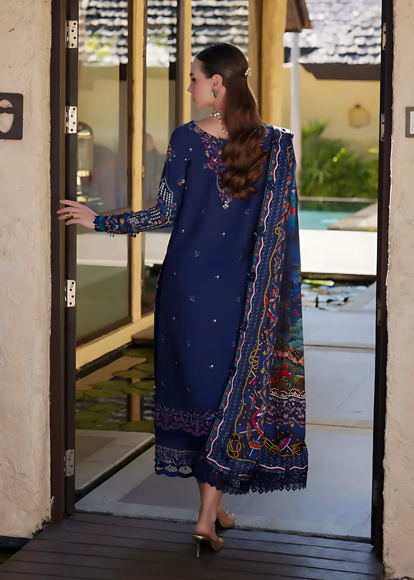 Pakistani Kanwal Malik Ariya Lawn Unstitched Three Piece - Hippie Blue