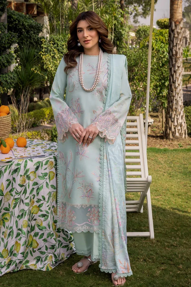Pakistani Printed Embroidered Lawn 3-Piece Suit with Silk Dupatta