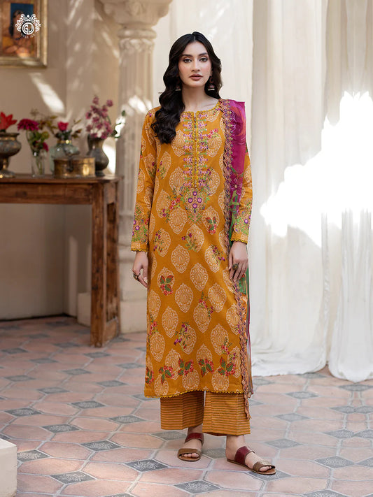 Pakistani Rang Pasand by Gulljee Digital Printed Lawn Unstitched Three Piece - Rich Gold