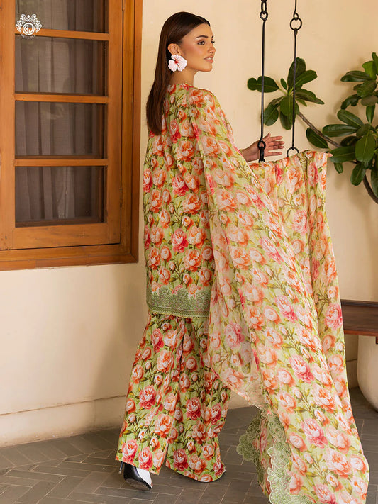 Pakistani Ziva by Gulljee Floral Printed Lawn Unstitched Three Piece - Apache