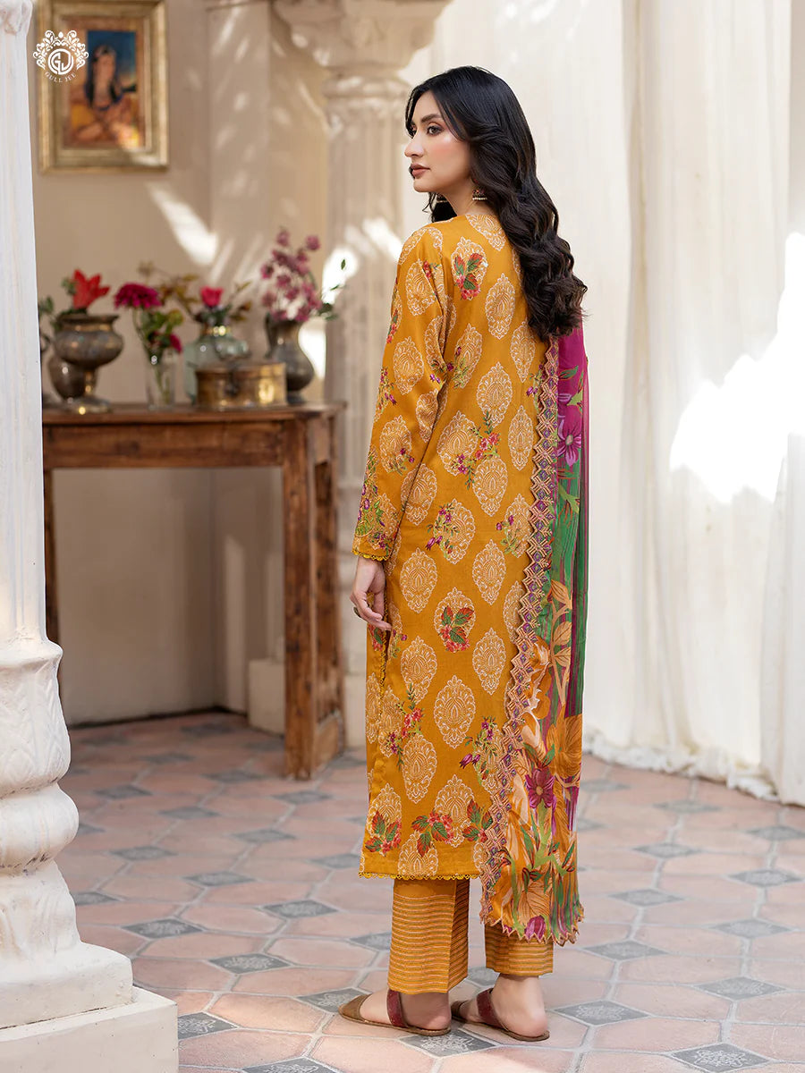 Pakistani Rang Pasand by Gulljee Digital Printed Lawn Unstitched Three Piece - Rich Gold
