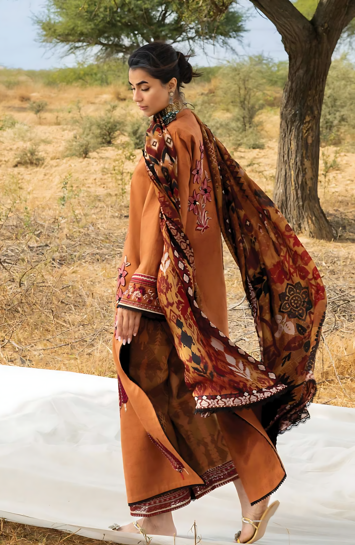 Pakistani Zainab Chottani Embroidered Jacquard Unstitched Three Piece - Brown