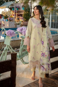 Pakistani Printed Embroidered Lawn 3-Piece Suit With Silk Dupatta - Pale Yellow